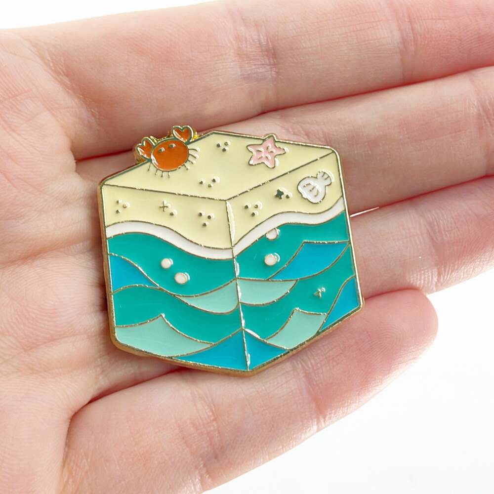 Ocean Beach Diorama Enamel Pin Cute Coastal Sea Life
